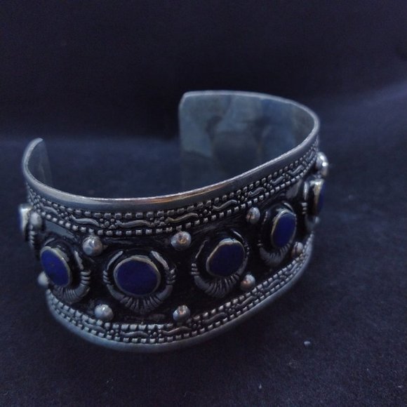 single Afghan Kuchi Cuff Bracelet With Blue Stones, Handmade Cuff, - Picture 4 of 5